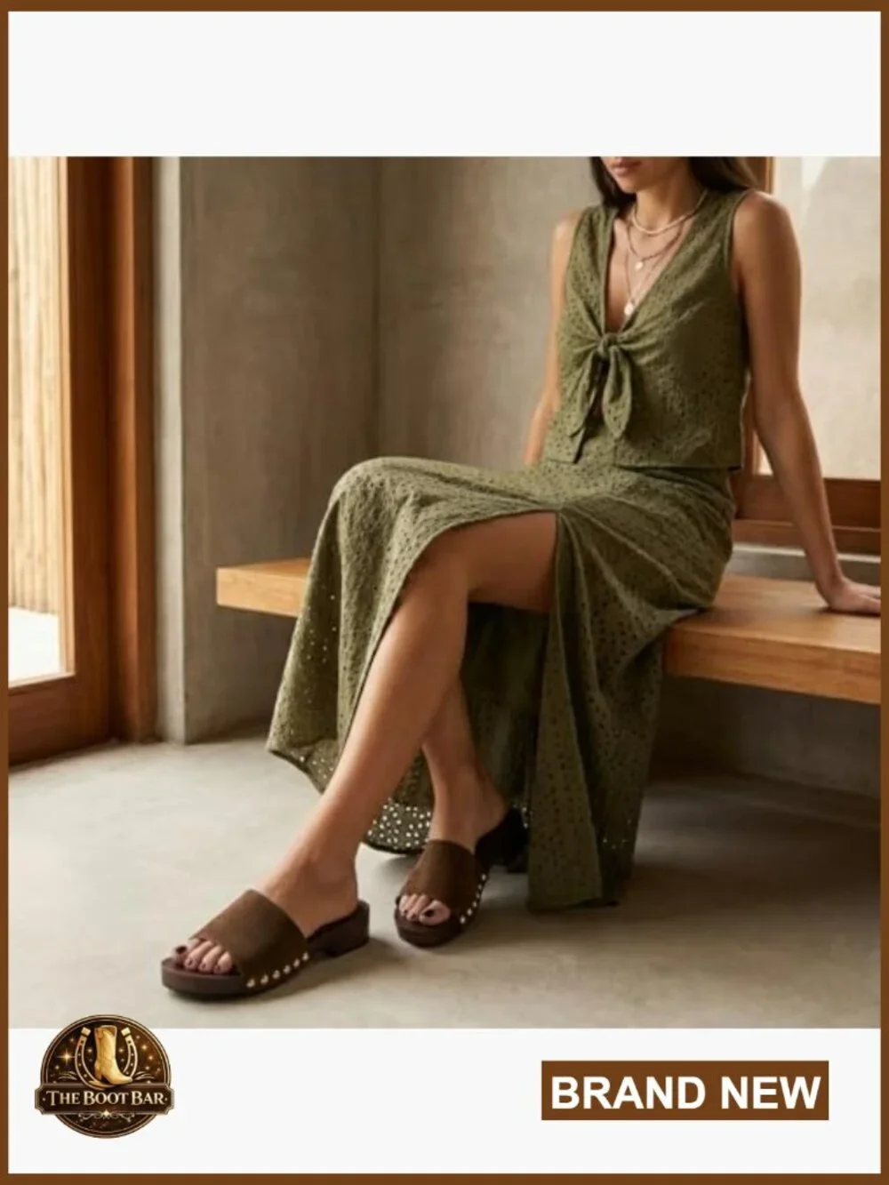 Genuine Suede Slide Sandals, Studded Low Heel Dress Sandals